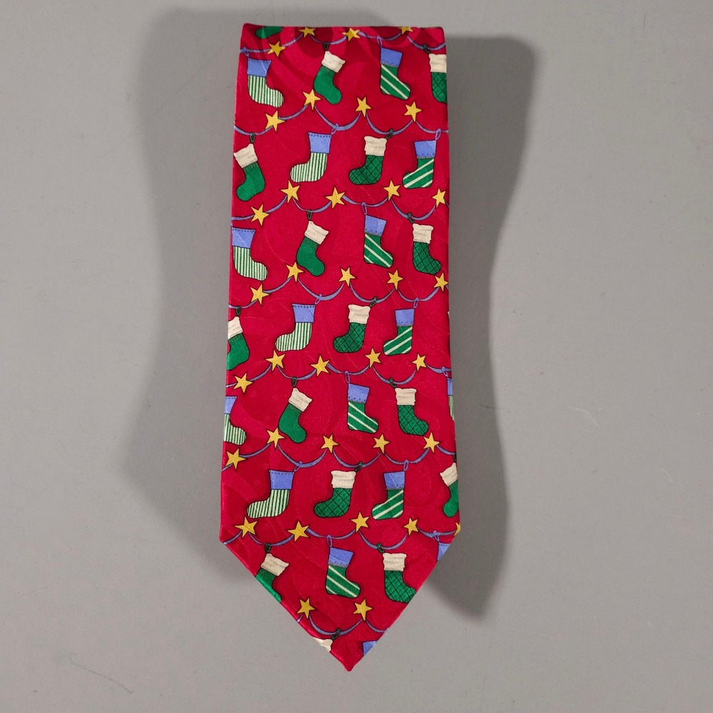 Robert Talbott Necktie Mens OS Red Christmas Stocking Silk Holiday Tie USA